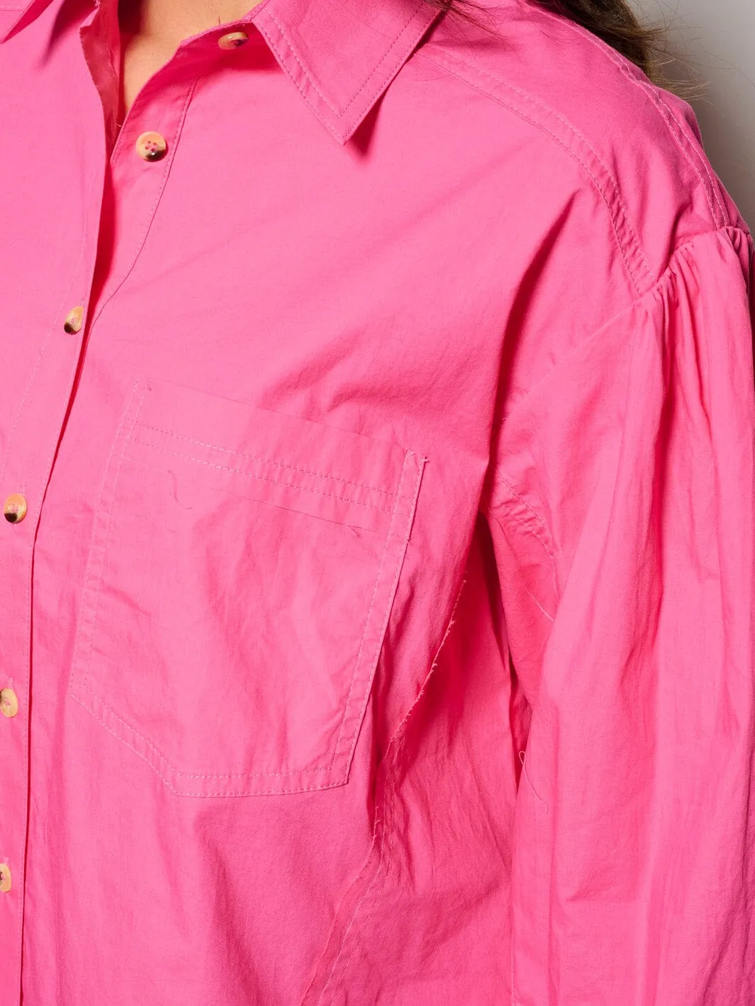 WOMEN'S LONG PUFF SLEEVE BUTTON UP BLOUSE TOP
