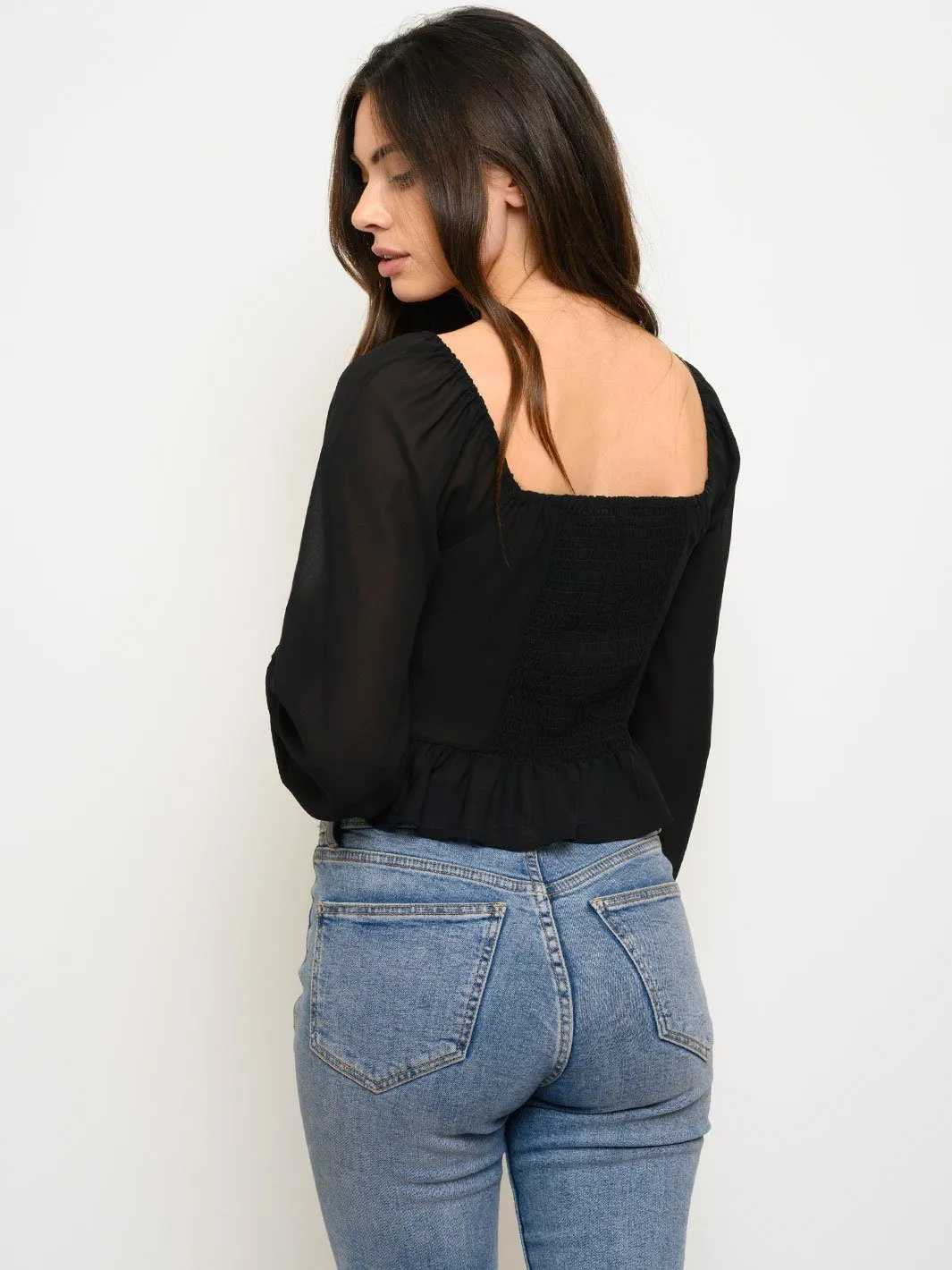 WOMEN'S LONG SLEEVE BUTTON DETAIL TOP