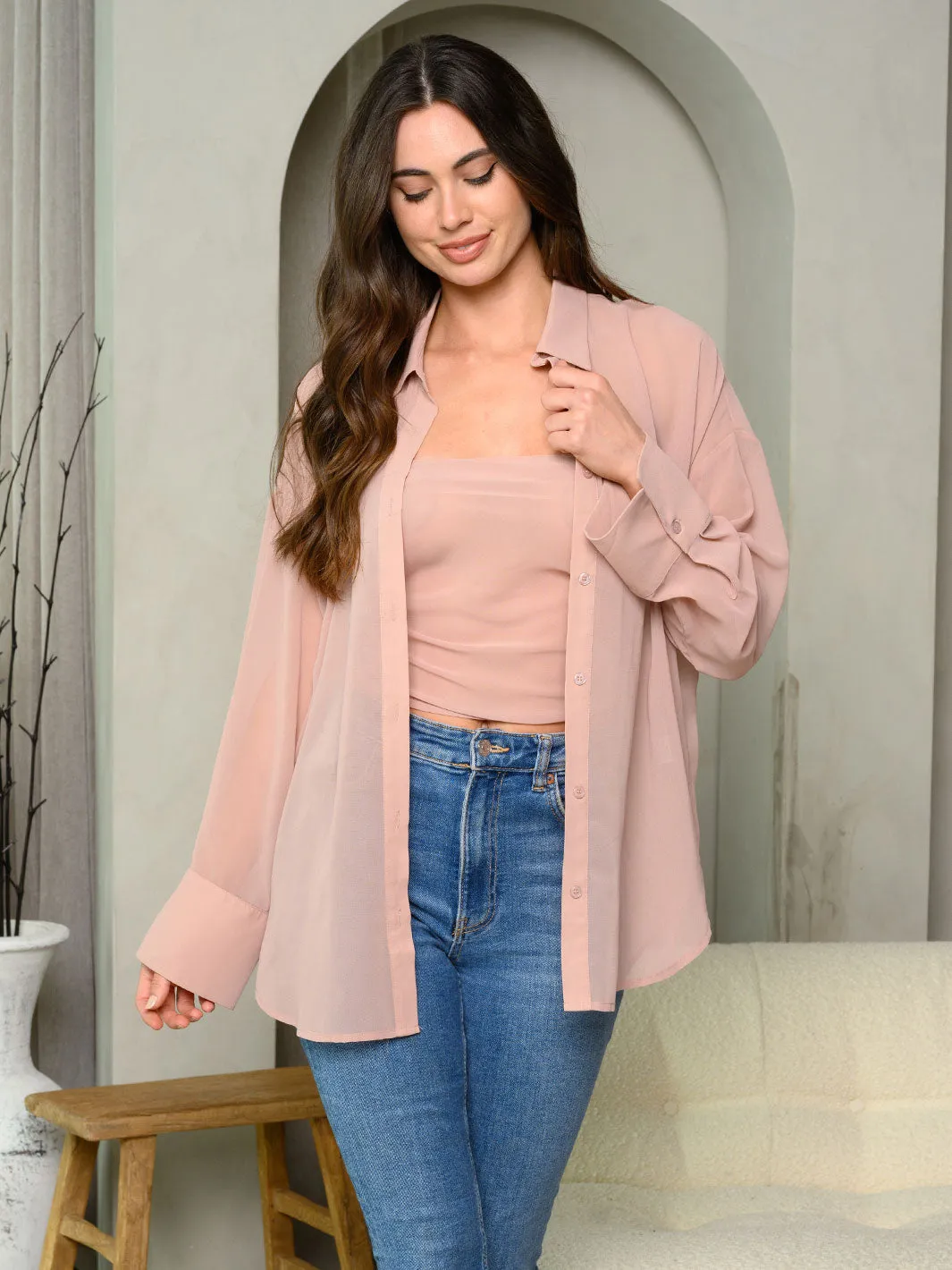 WOMEN'S LONG SLEEVE BUTTON UP 2PC. TOP