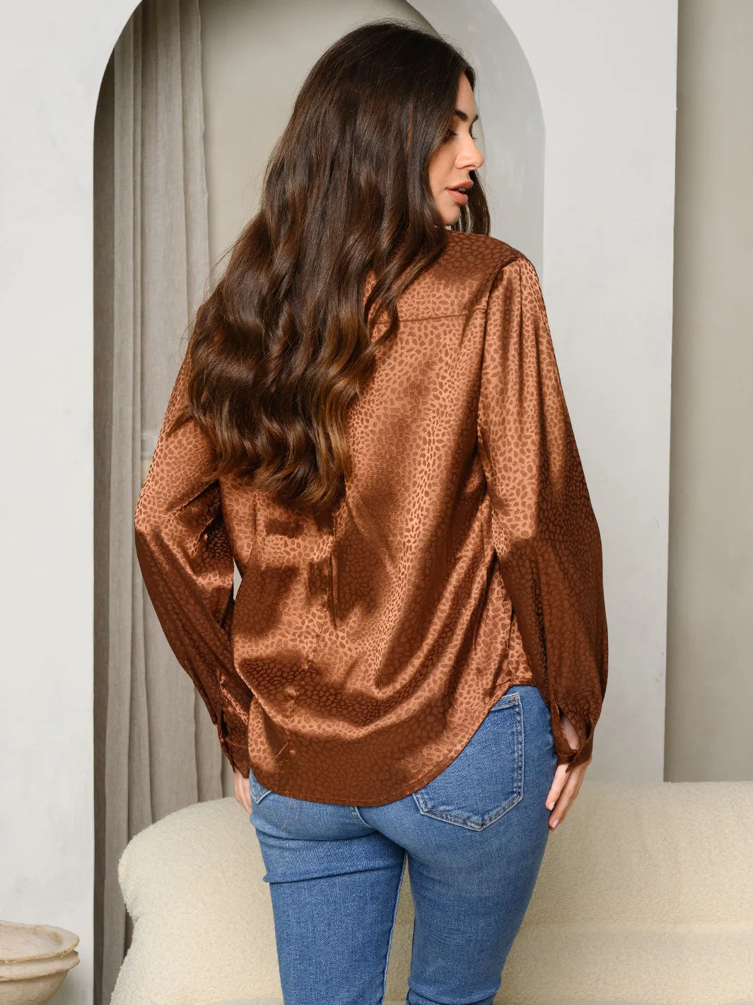WOMEN'S LONG SLEEVE BUTTON UP BLOUSE TOP