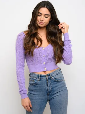 WOMEN'S LONG SLEEVE BUTTON UP CROP TOP