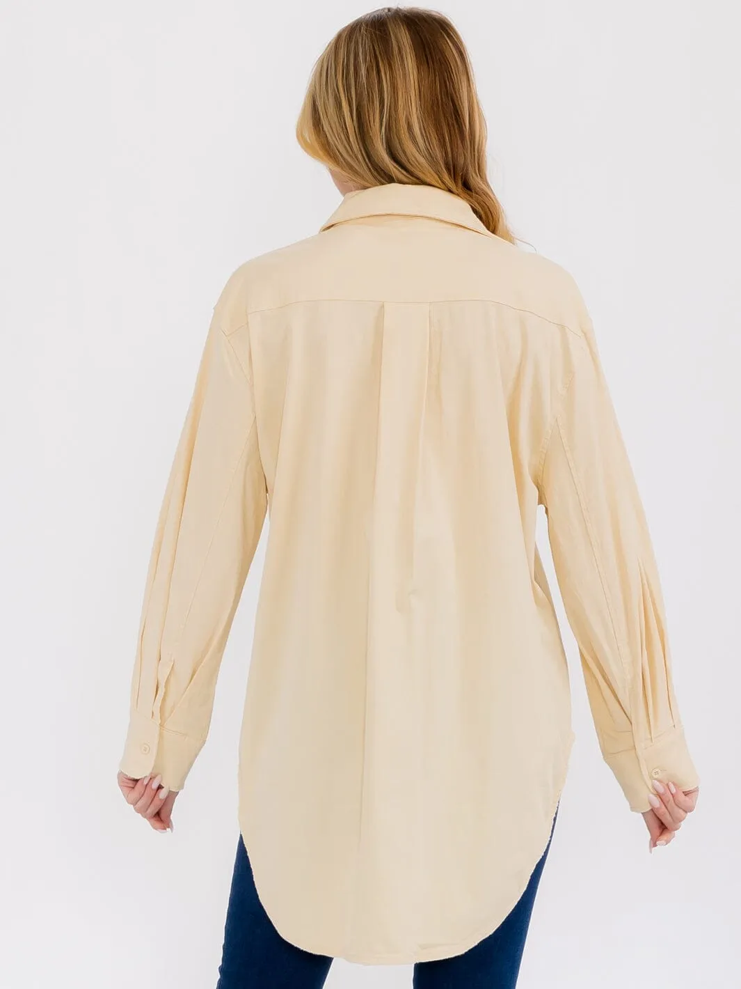 WOMEN'S LONG SLEEVE BUTTON UP FRONT POCKET OVERSIZED SHIRT