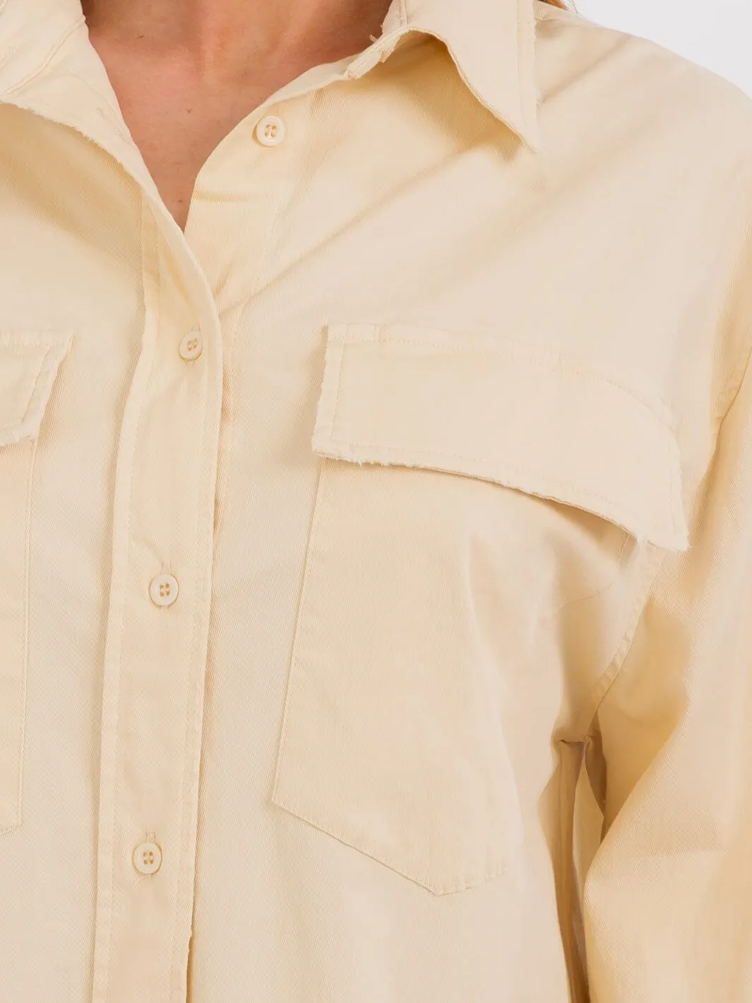 WOMEN'S LONG SLEEVE BUTTON UP FRONT POCKET OVERSIZED SHIRT