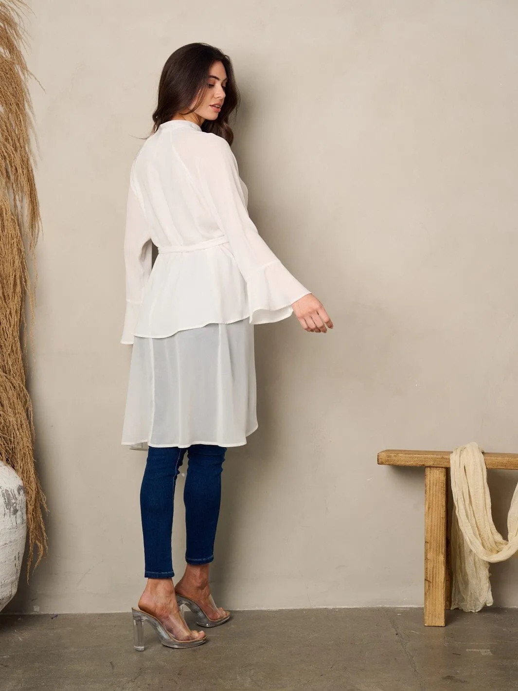 WOMEN'S LONG SLEEVE BUTTON UP HI-LOW BLOUSE TOP