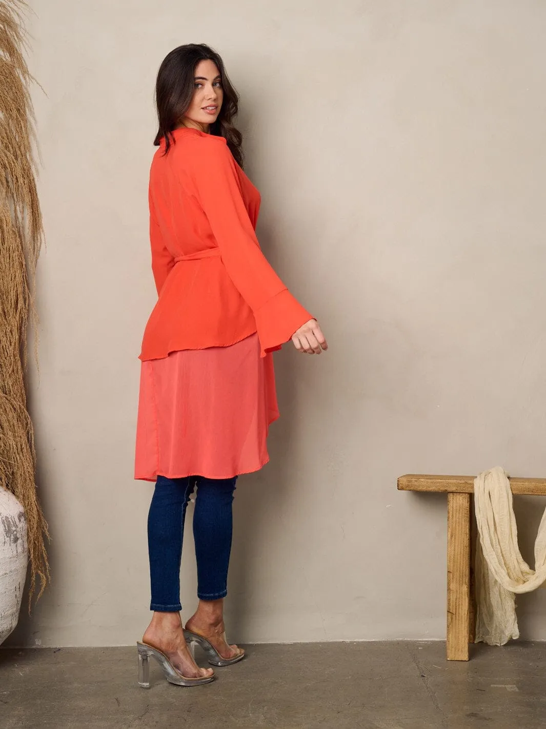 WOMEN'S LONG SLEEVE BUTTON UP HI-LOW BLOUSE TOP