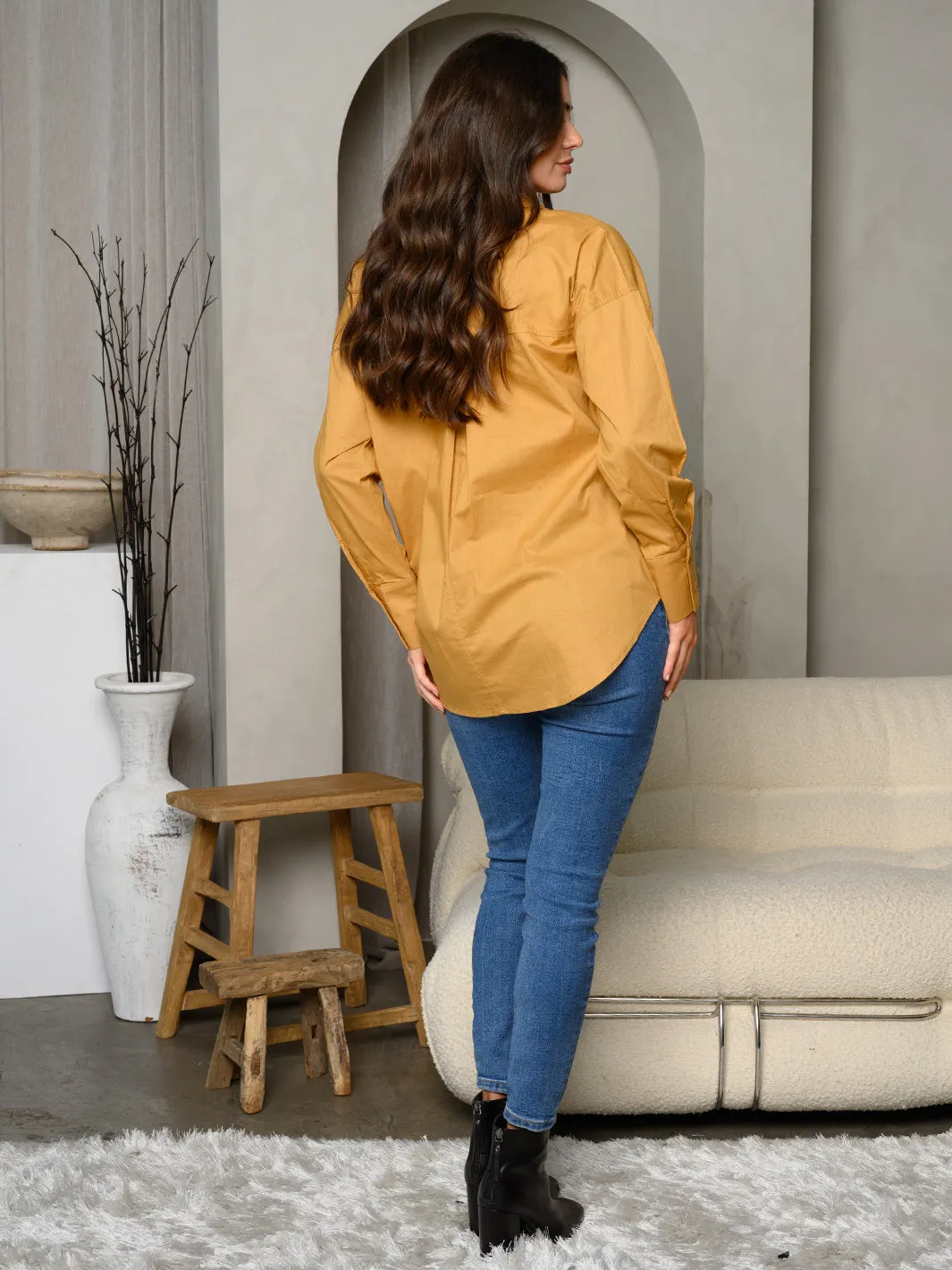 WOMEN'S LONG SLEEVE BUTTON UP SOLID TOP