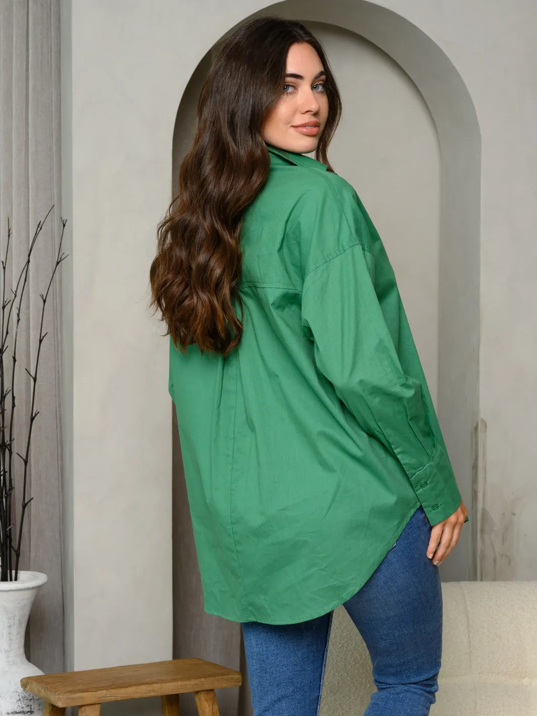 WOMEN'S LONG SLEEVE BUTTON UP SOLID TOP