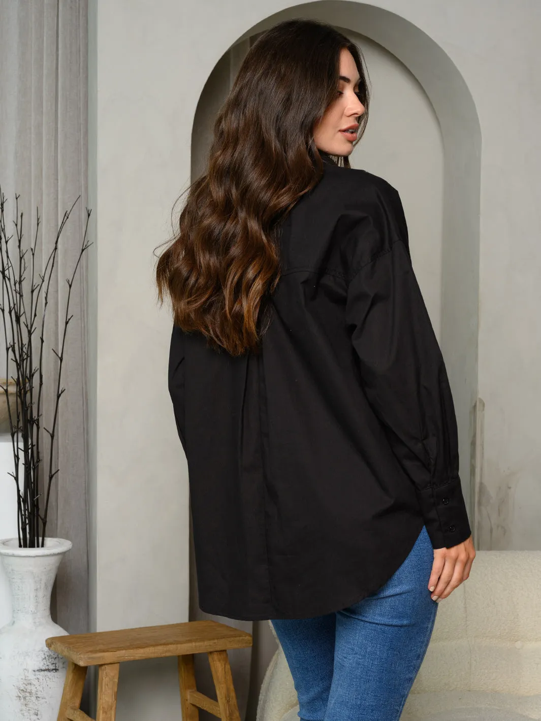 WOMEN'S LONG SLEEVE BUTTON UP SOLID TOP