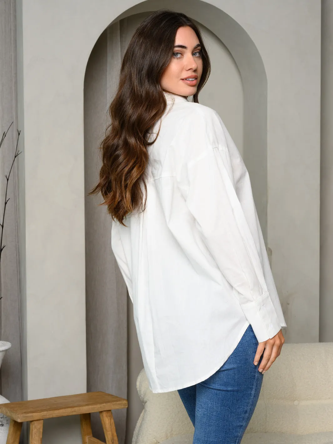 WOMEN'S LONG SLEEVE BUTTON UP SOLID TOP