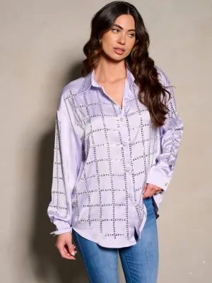 WOMEN'S LONG SLEEVE BUTTON UP STUDS DETAILED BLOUSE TOP