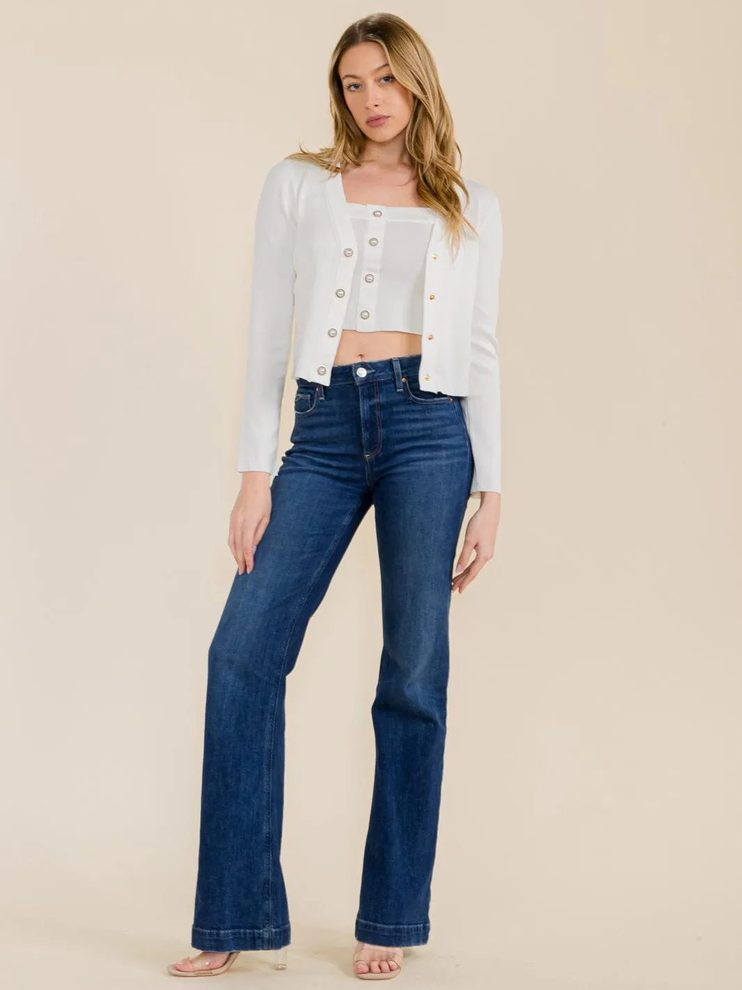WOMEN'S LONG SLEEVE CARDIGAN & SLEEVELESS TANK CROP TOP SET