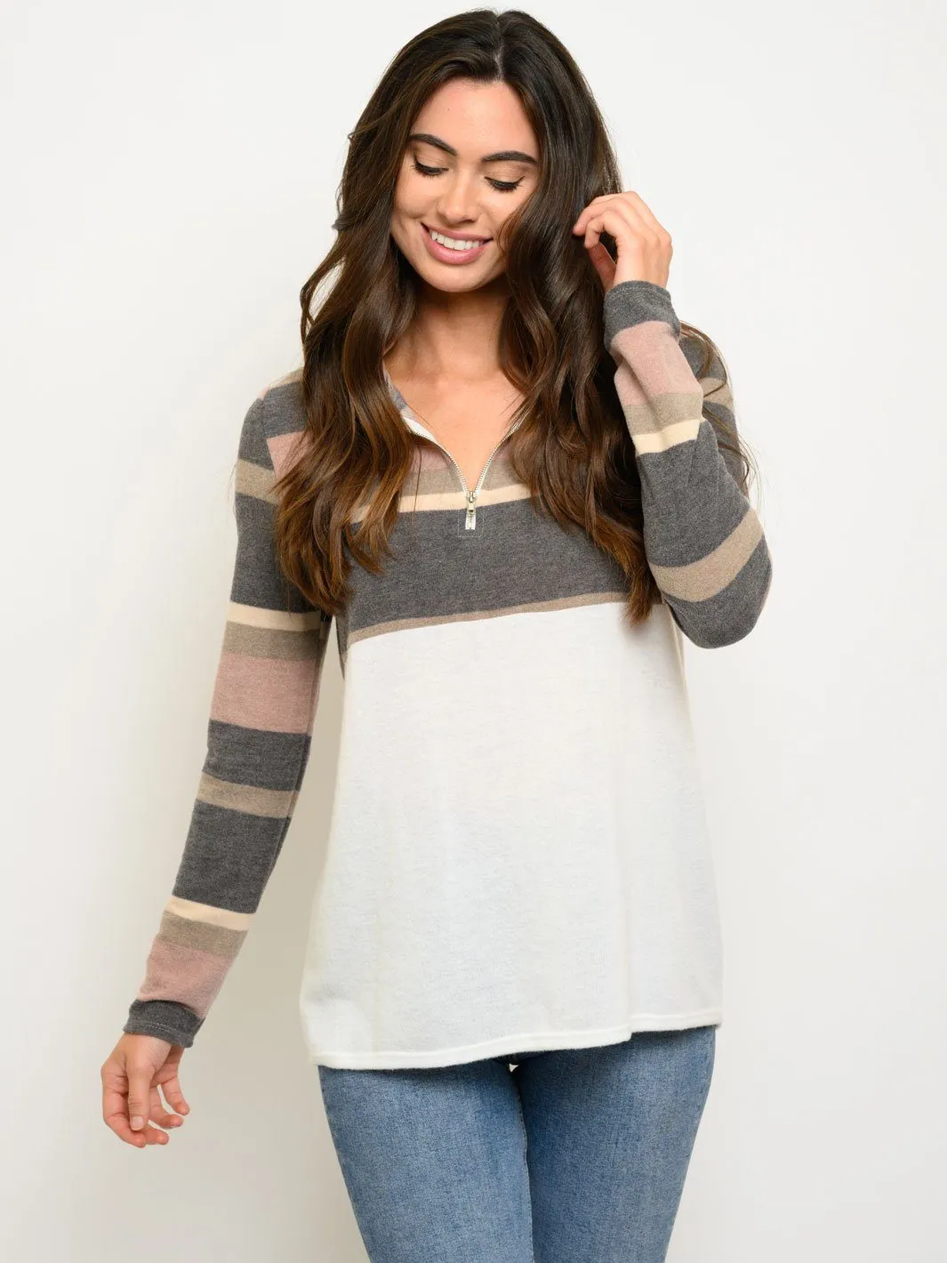 WOMEN'S LONG SLEEVE COLOR BLOCK TOP