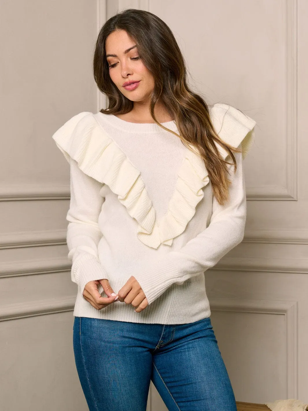 WOMEN'S LONG SLEEVE RUFFLE DETAILED BLOUSE TOP