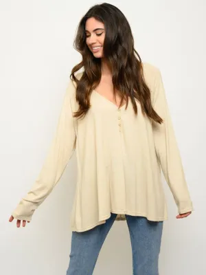WOMEN'S LONG SLEEVE V-NECK BUTTON UP TOP