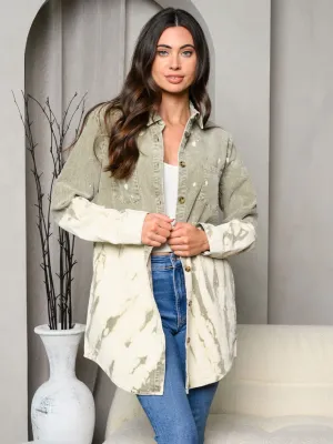 WOMEN'S LONG SLEEVE WASHED BUTTON CLOSURE CORDUROY TOP