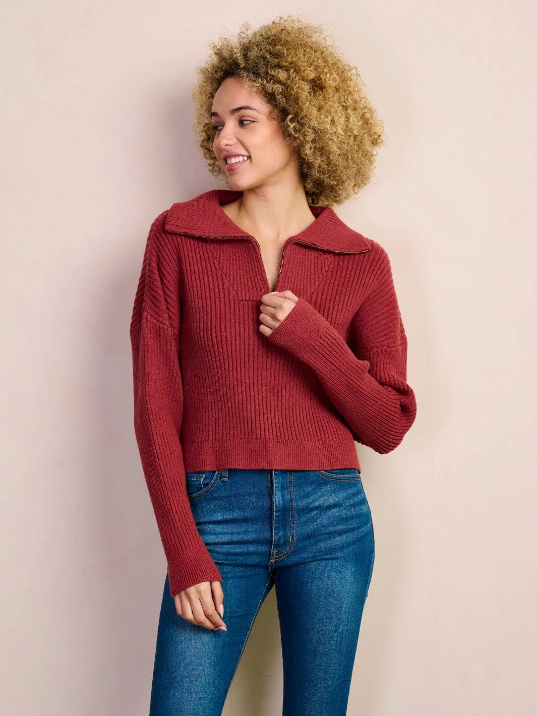 WOMEN'S LONG SLEEVE ZIP UP COLLAR PULLOVER TOP