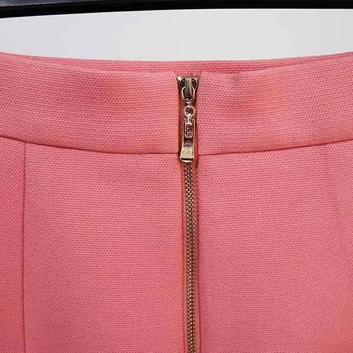 Women's Pink Coat Golden Lion Buttons Fitted Blazer Jacket