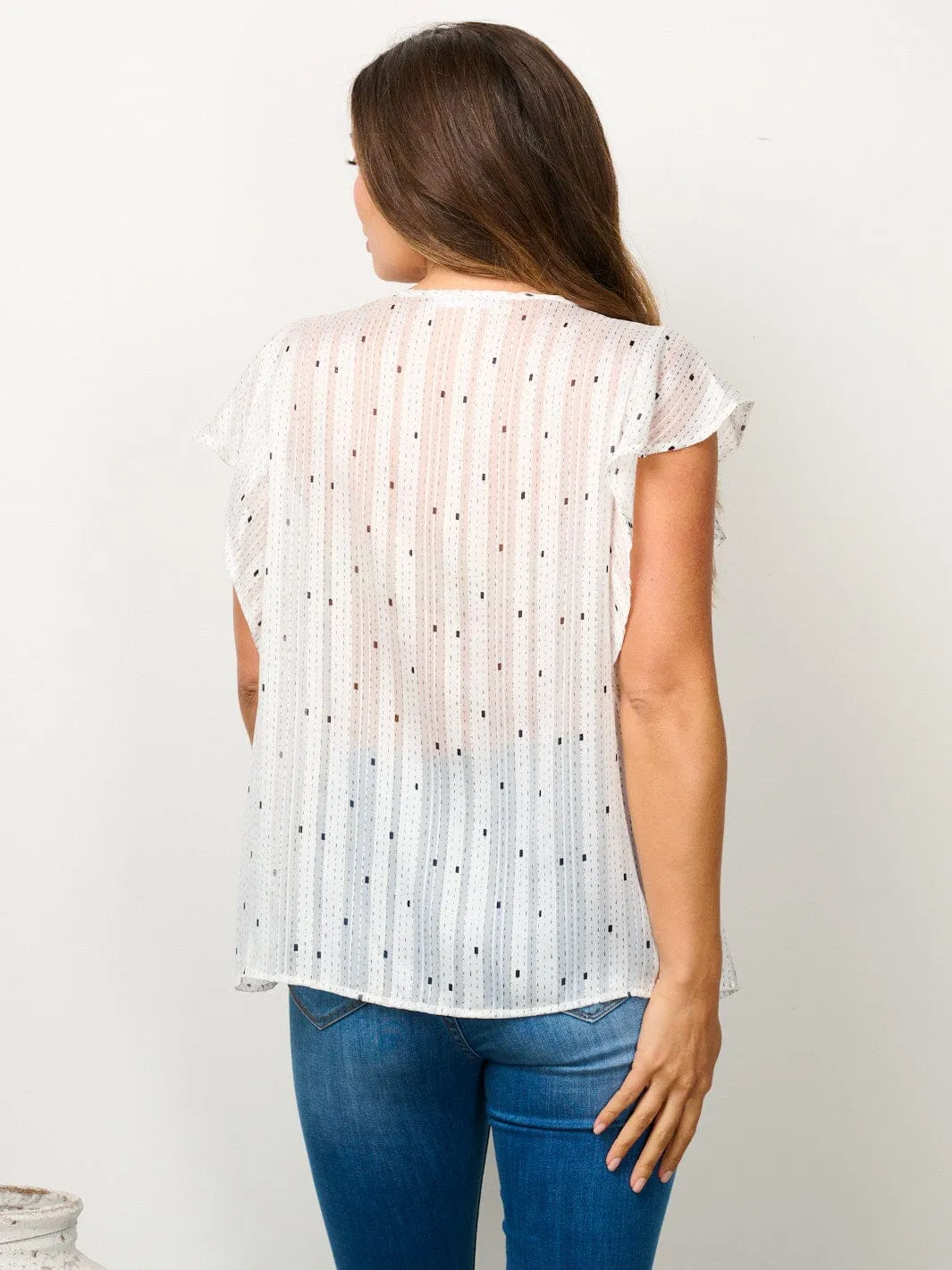 WOMEN'S SHORT RUFFLE SLEEVE SHIMMER PRINT TUNIC TOP