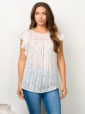 WOMEN'S SHORT RUFFLE SLEEVE SHIMMER PRINT TUNIC TOP