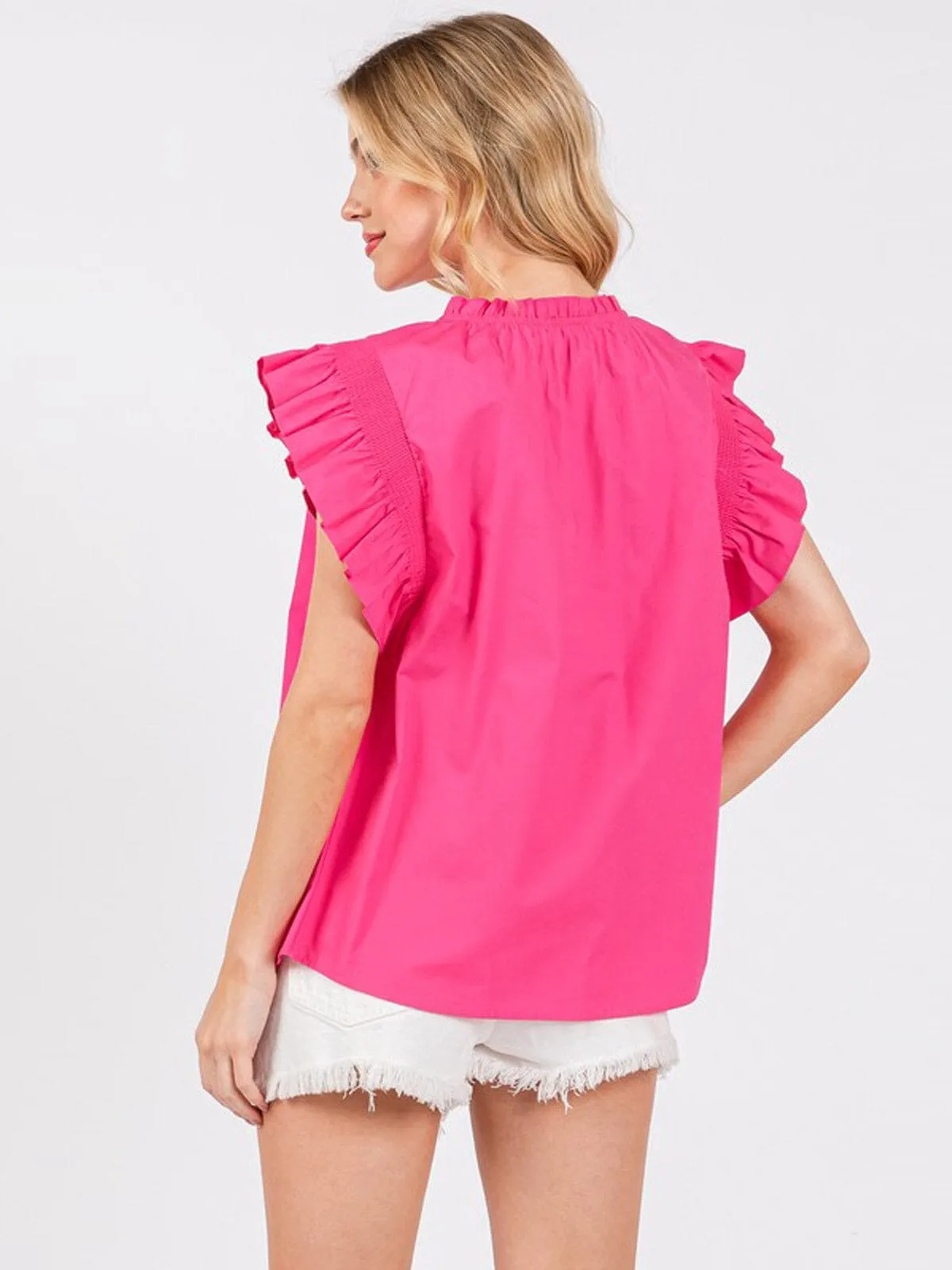 WOMEN'S SHORT RUFFLE SLEEVE TUNIC BLOUSE TOP