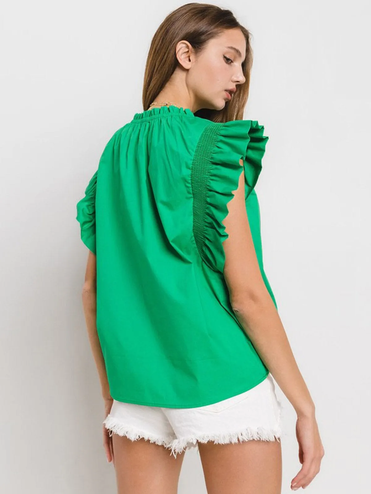 WOMEN'S SHORT RUFFLE SLEEVE TUNIC BLOUSE TOP