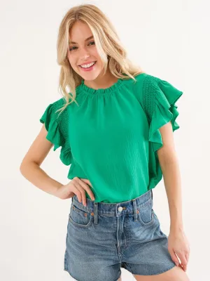 WOMEN'S SHORT RUFFLE SLEEVE TUNIC BLOUSE TOP