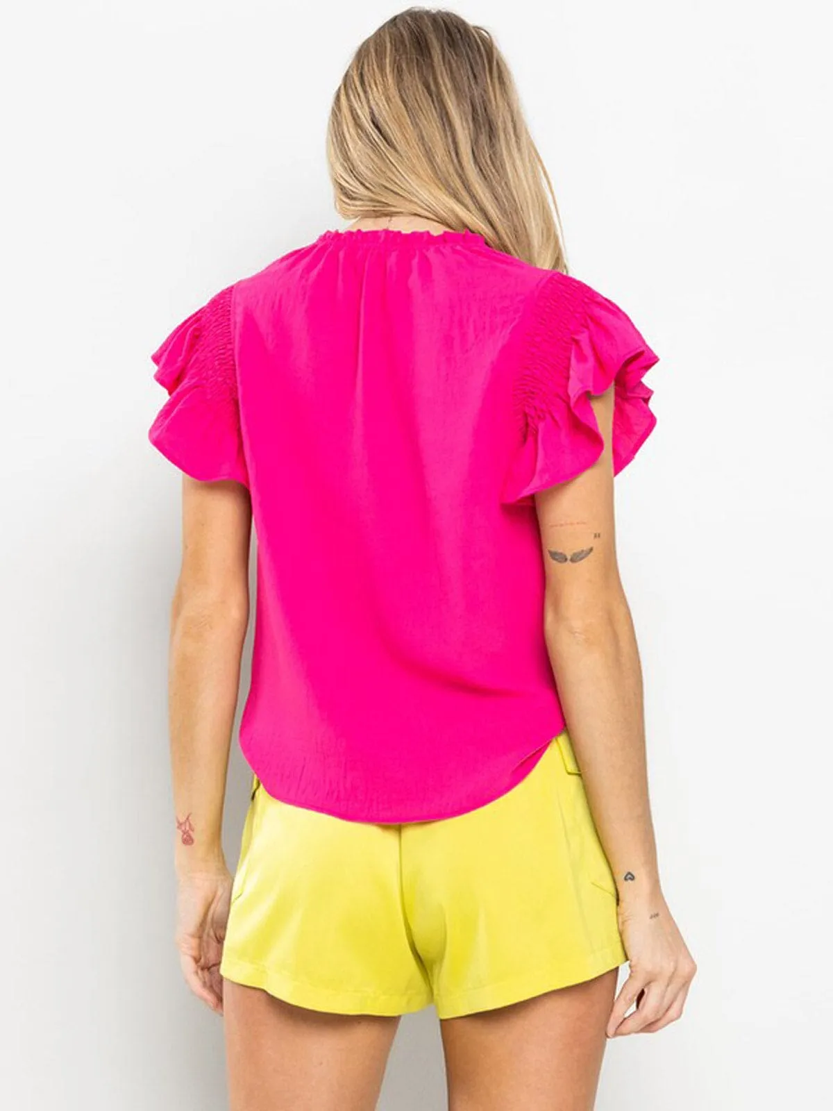 WOMEN'S SHORT RUFFLE SLEEVE TUNIC BLOUSE TOP