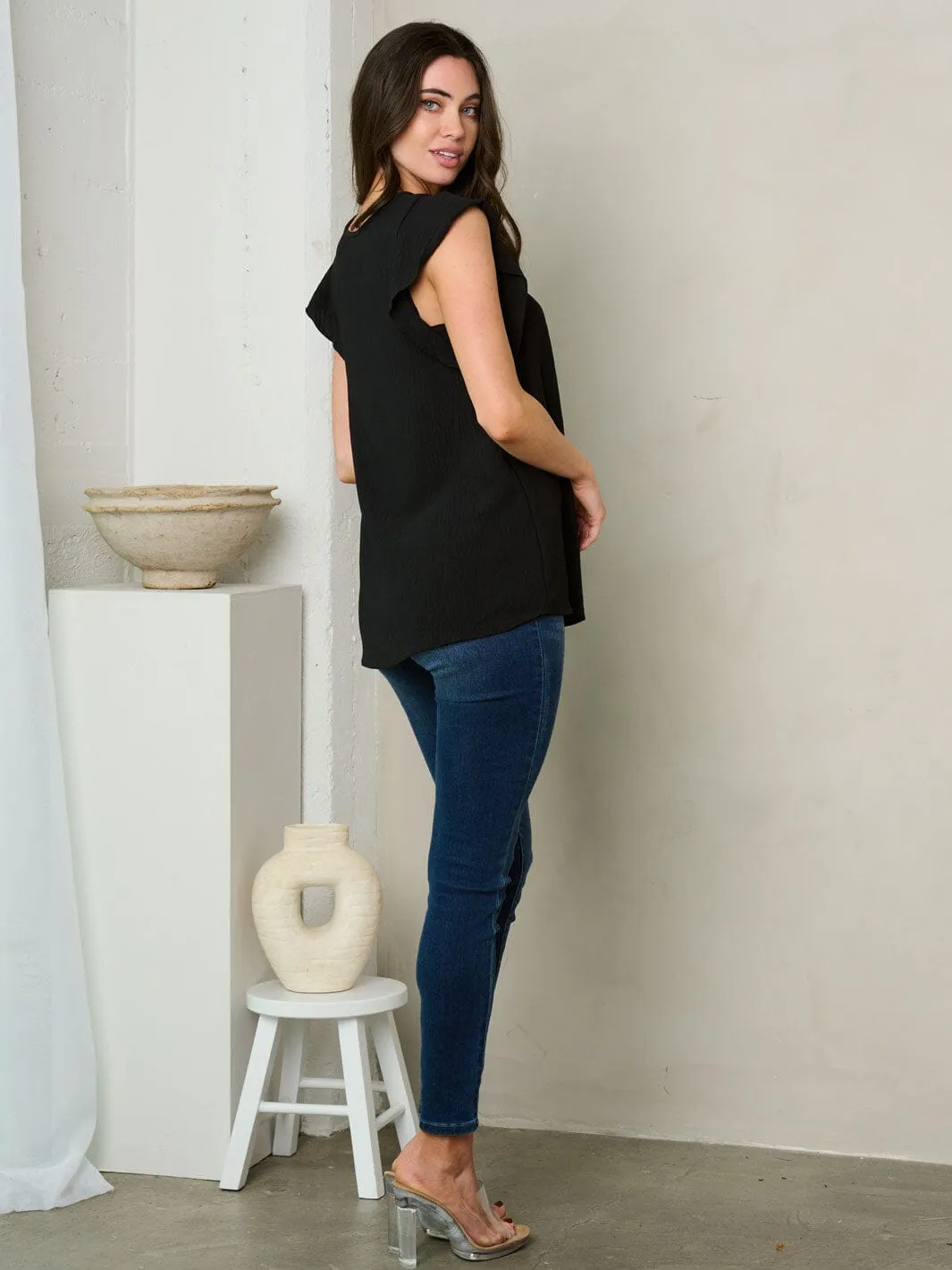 WOMEN'S SHORT RUFFLE SLEEVE TUNIC TOP