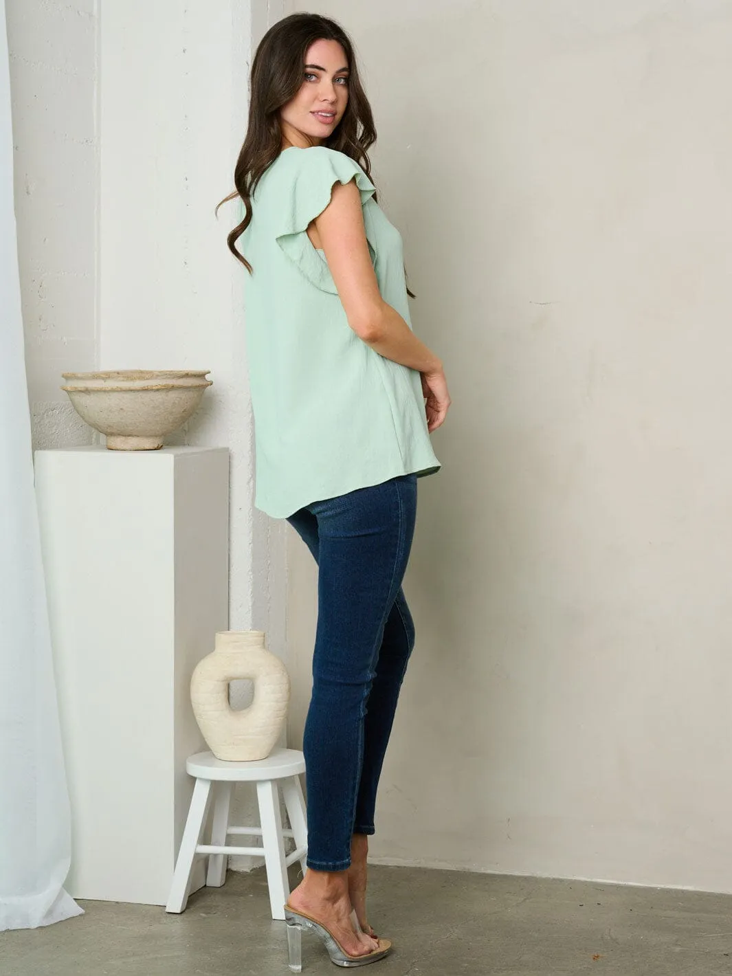 WOMEN'S SHORT RUFFLE SLEEVE TUNIC TOP