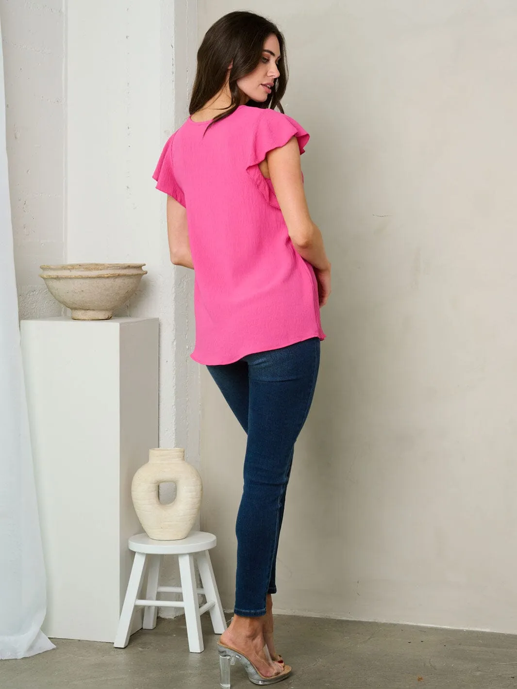 WOMEN'S SHORT RUFFLE SLEEVE TUNIC TOP