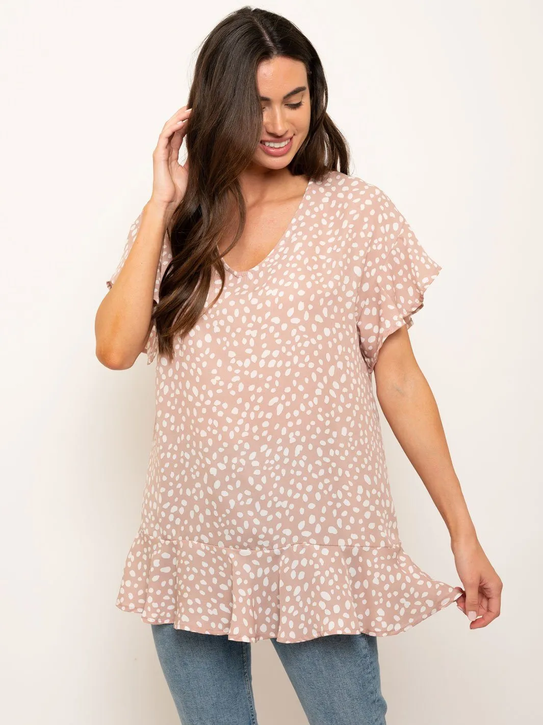 WOMEN'S SHORT RUFFLE SLEEVES TUNIC TOP