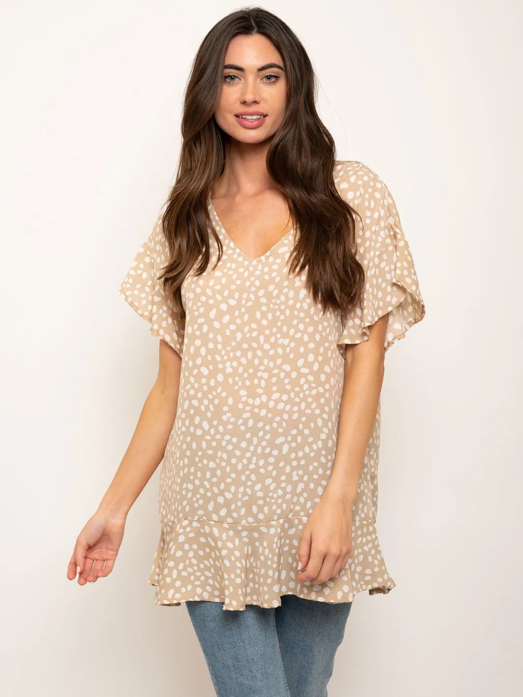WOMEN'S SHORT RUFFLE SLEEVES TUNIC TOP
