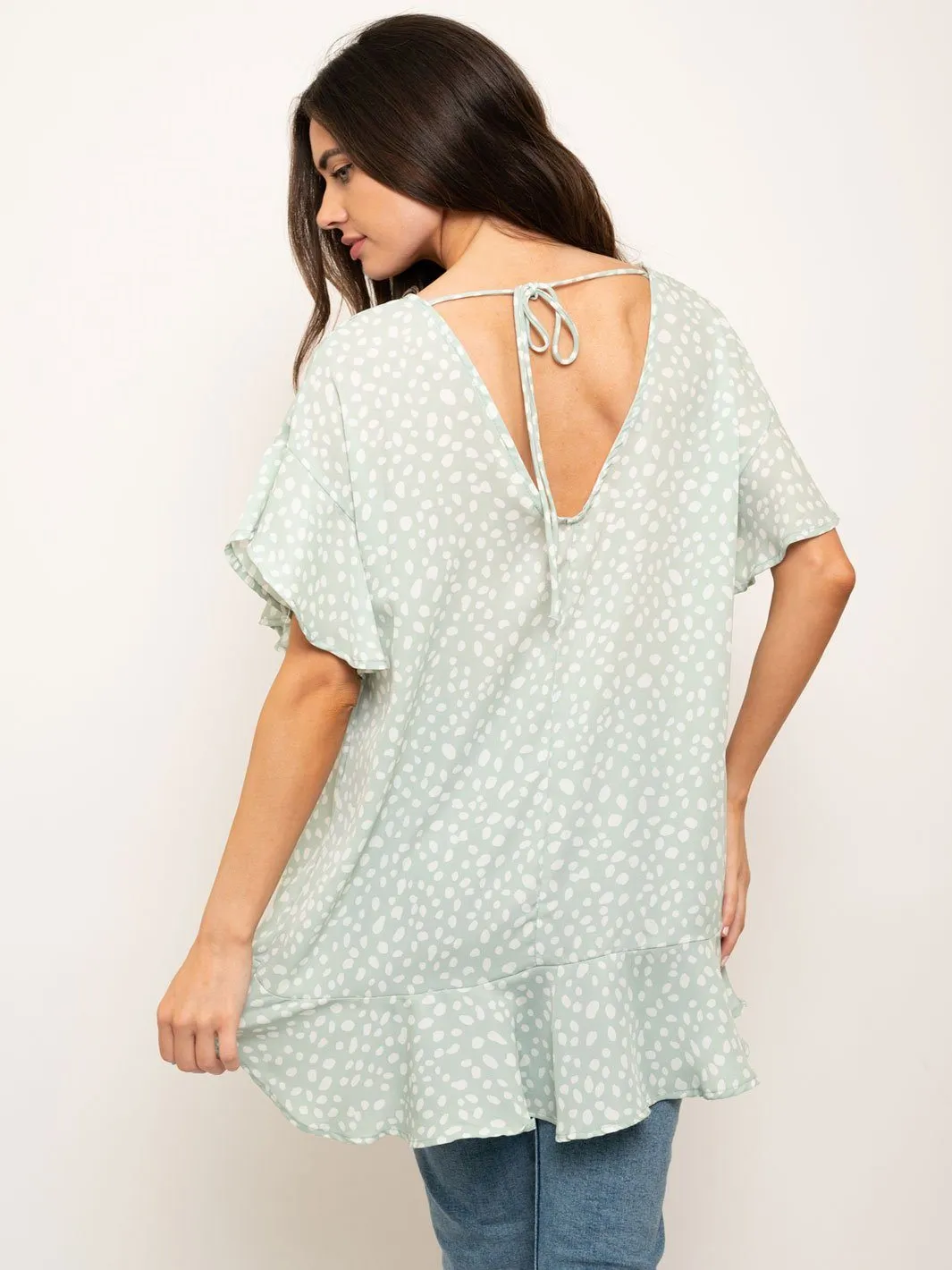 WOMEN'S SHORT RUFFLE SLEEVES TUNIC TOP