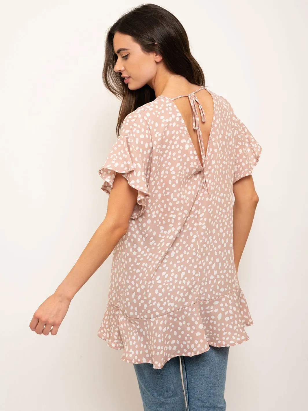 WOMEN'S SHORT RUFFLE SLEEVES TUNIC TOP