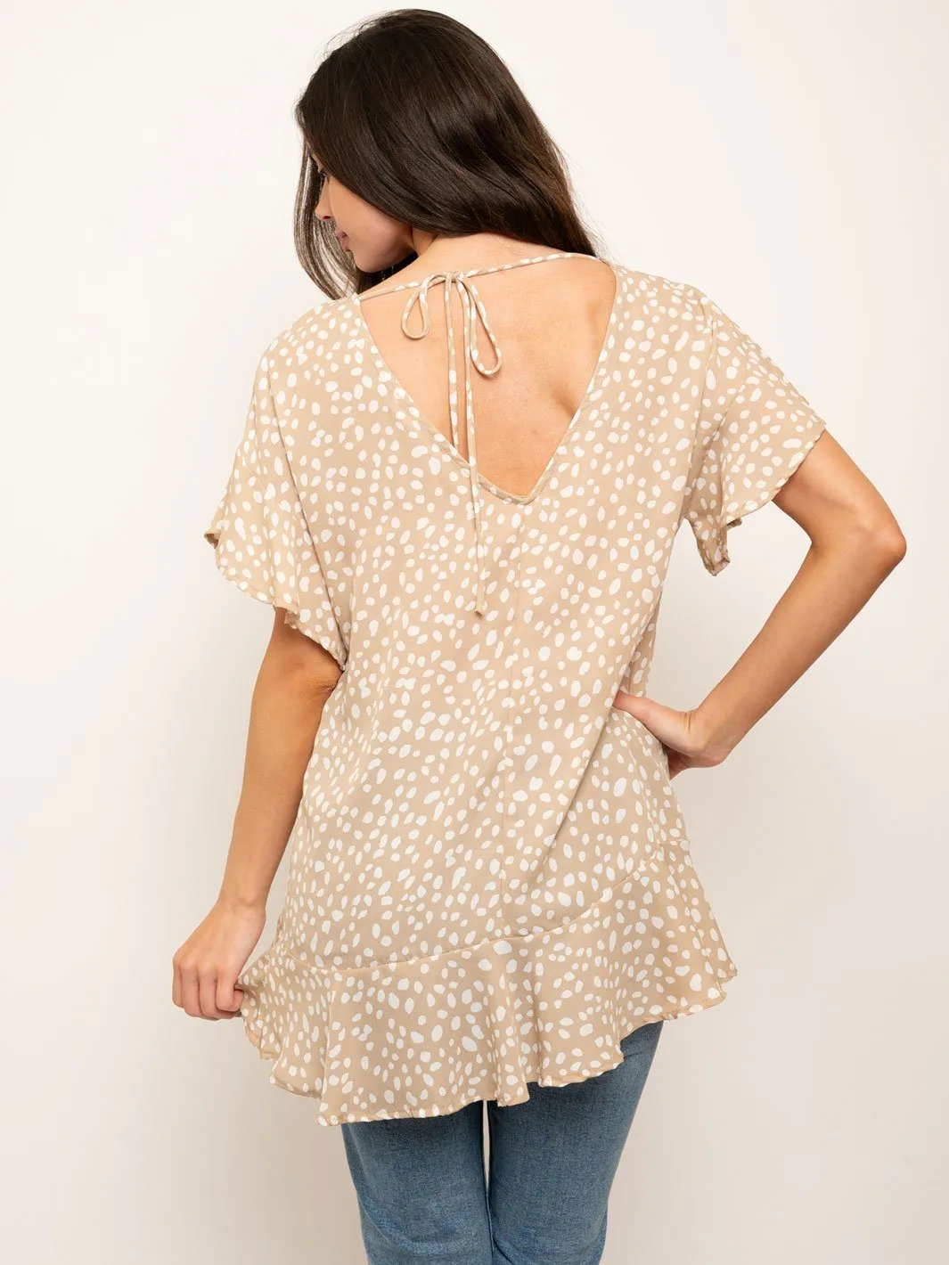 WOMEN'S SHORT RUFFLE SLEEVES TUNIC TOP