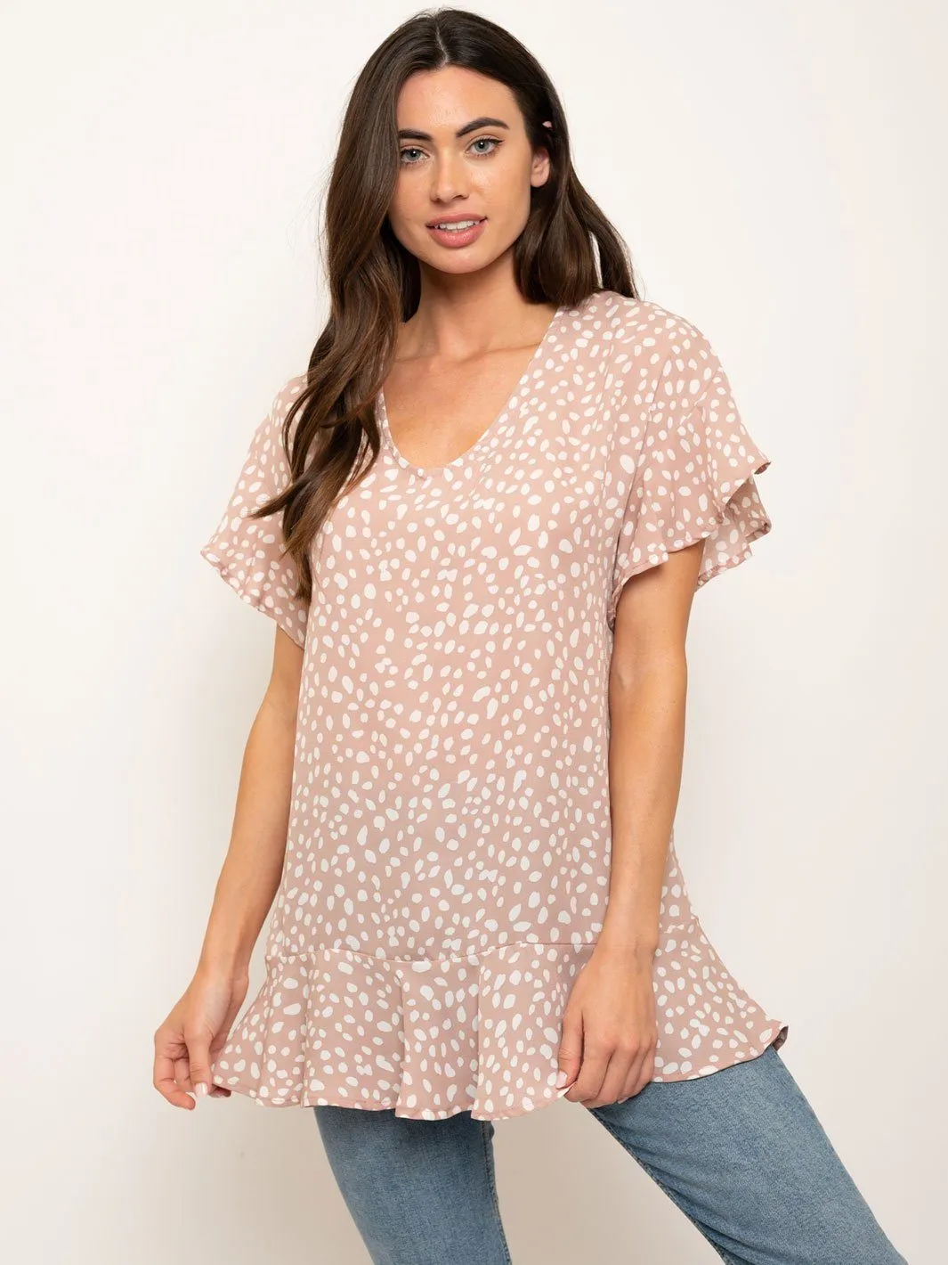WOMEN'S SHORT RUFFLE SLEEVES TUNIC TOP
