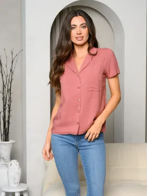 WOMEN'S SHORT SLEEVE BUTTON UP COLLAR TOP