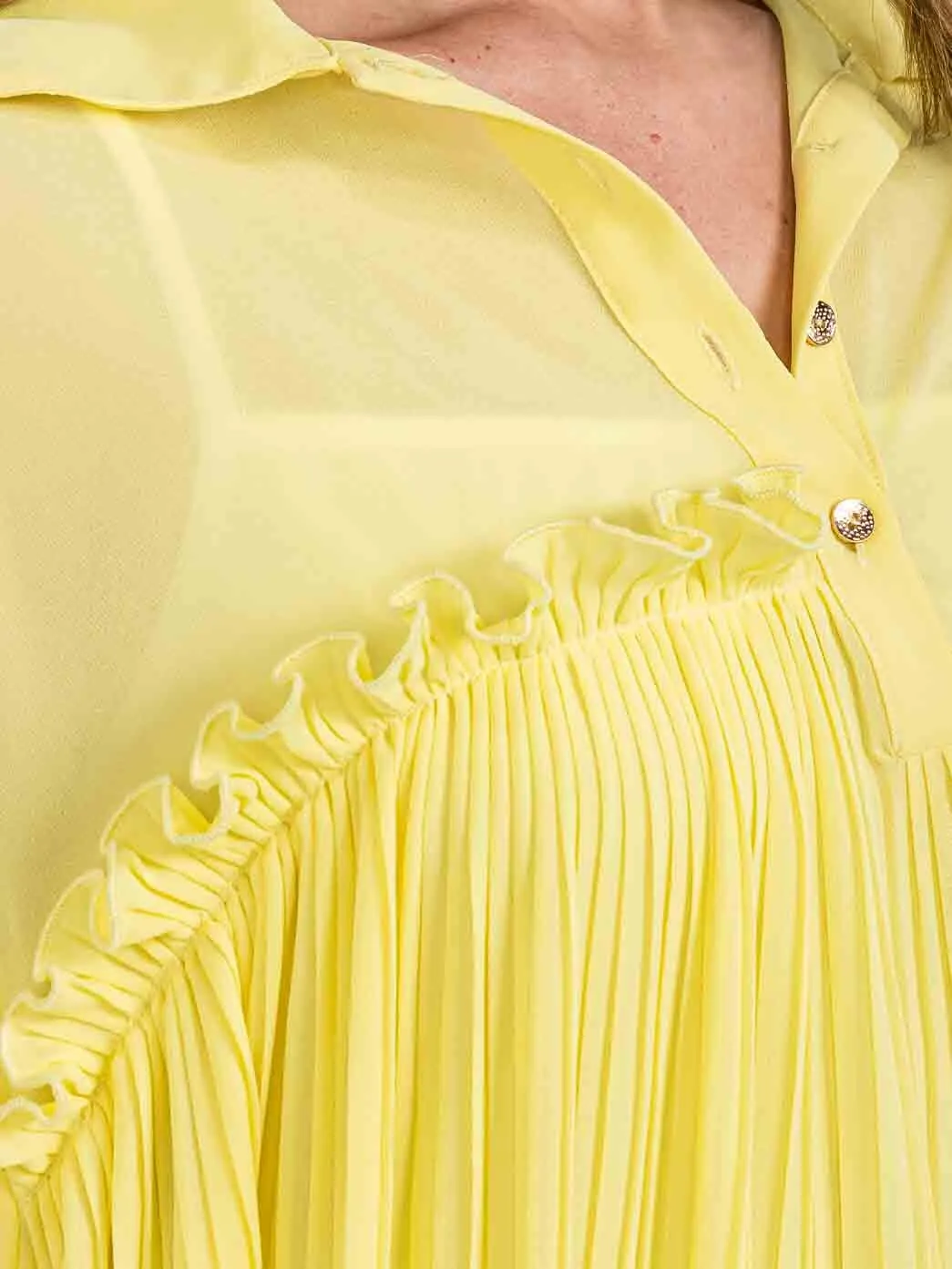 WOMEN'S SHORT SLEEVE BUTTON UP PLEATED SIDE RUCHED TUNIC TOP