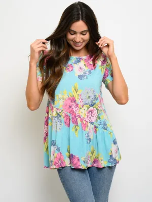 WOMEN'S SHORT SLEEVE FLORAL PRINT TUNIC TOP