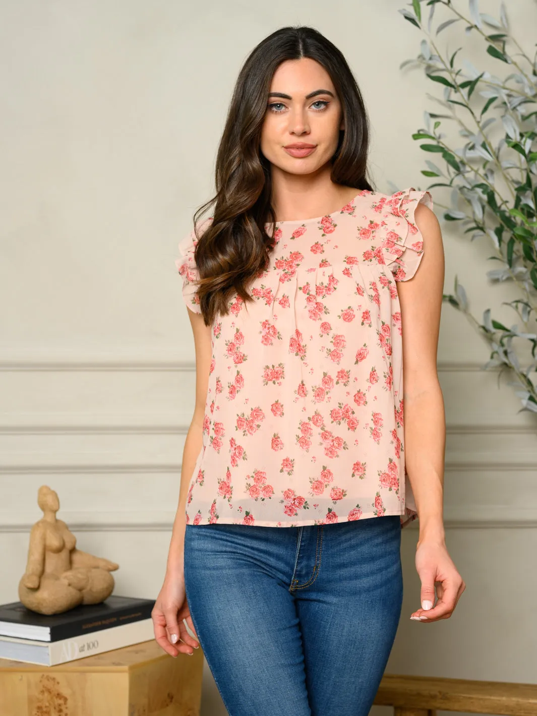 WOMEN'S SHORT SLEEVE FLORAL TOP