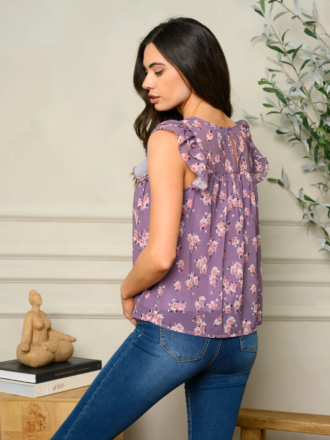 WOMEN'S SHORT SLEEVE FLORAL TOP