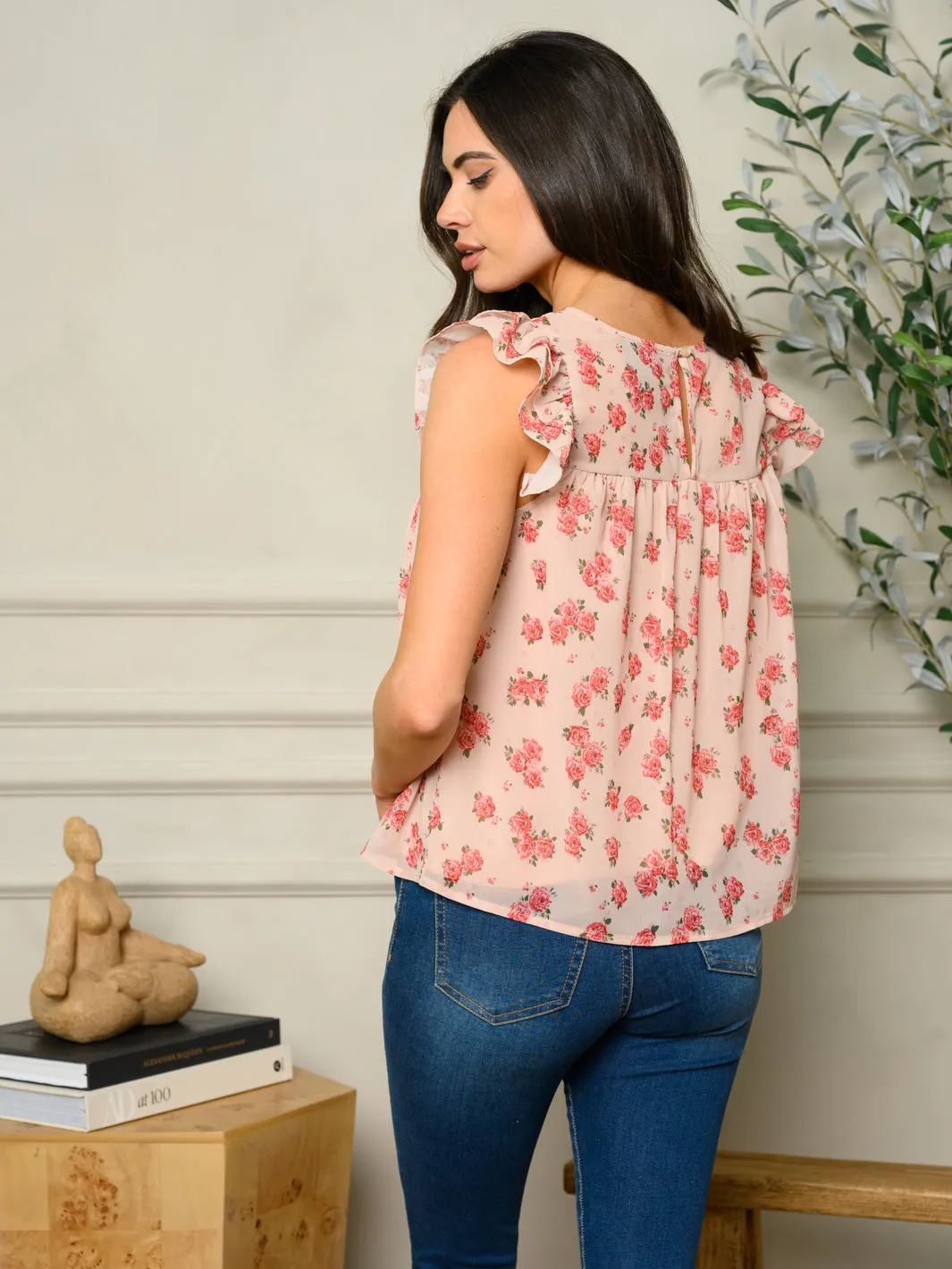 WOMEN'S SHORT SLEEVE FLORAL TOP