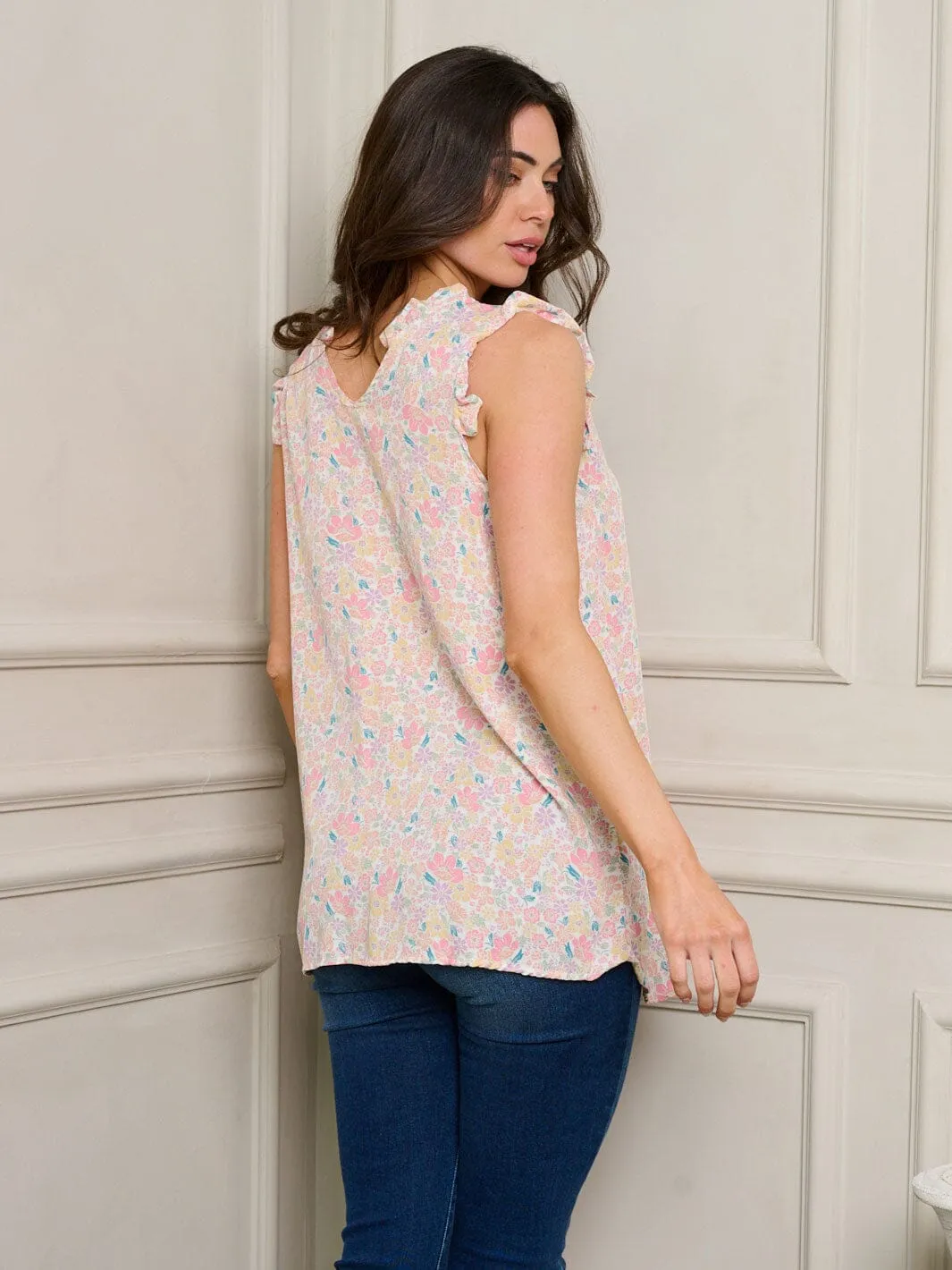 WOMEN'S SLEEVELESS V-NECK FLORAL TANK TOP