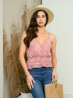 WOMEN'S SLEEVELESS WRAP FLORAL CAMI TOP