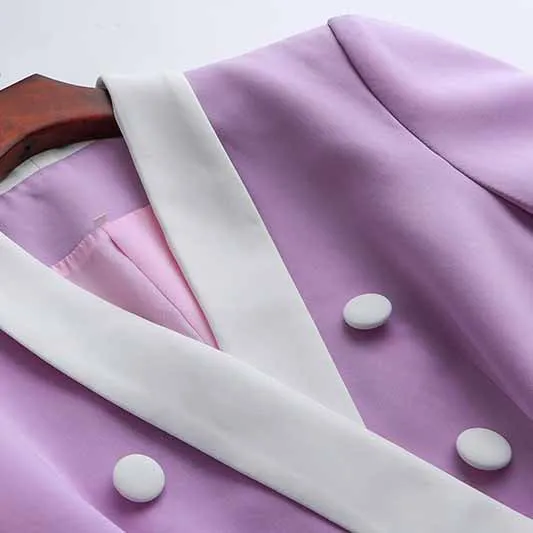Women's Spring Summer Shawl White Collar Fitted Blazer Lavender Coat