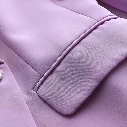 Women's Spring Summer Shawl White Collar Fitted Blazer Lavender Coat