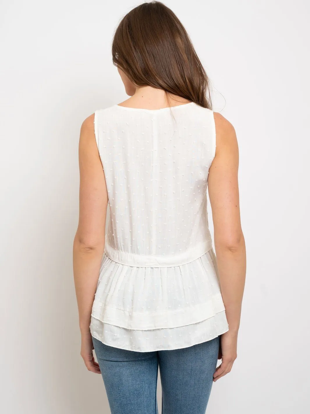 WOMEN'S SWISS DOTS RUFFLE TANK TOP