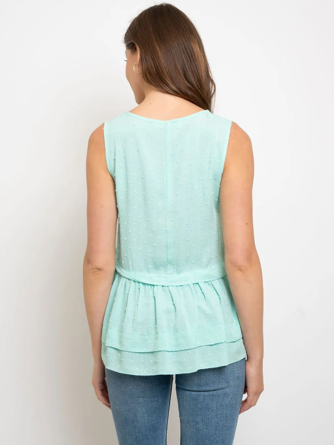 WOMEN'S SWISS DOTS RUFFLE TANK TOP