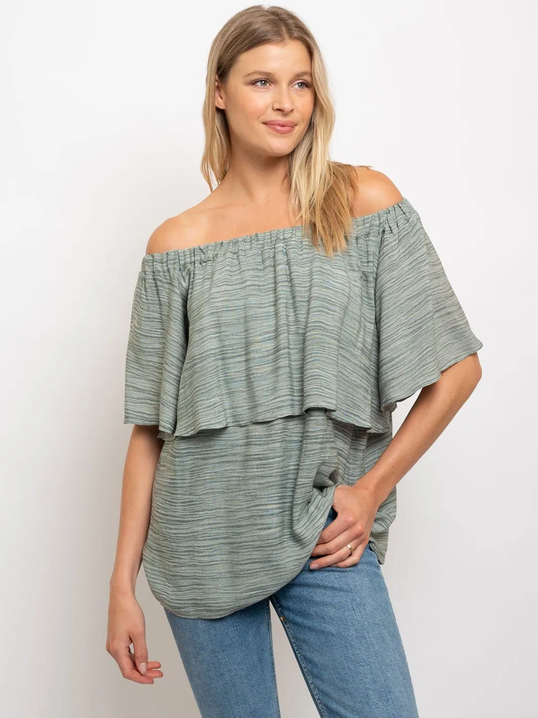 WOMEN'S ZEBRA PRINT RUFFLE OFFF SHOULDER TOP