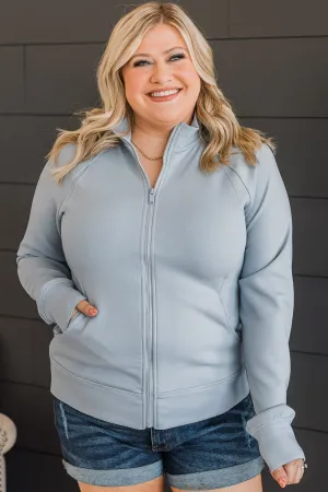 Work In Progress Zip Up Athleisure Jacket- Powder Blue